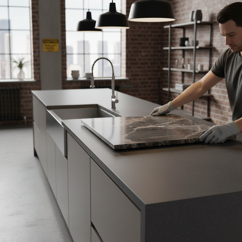 Premium Solid Surface Material in Carbon Concrete - Durable, Hygienic, and Versatile for Interior and Exterior Use
