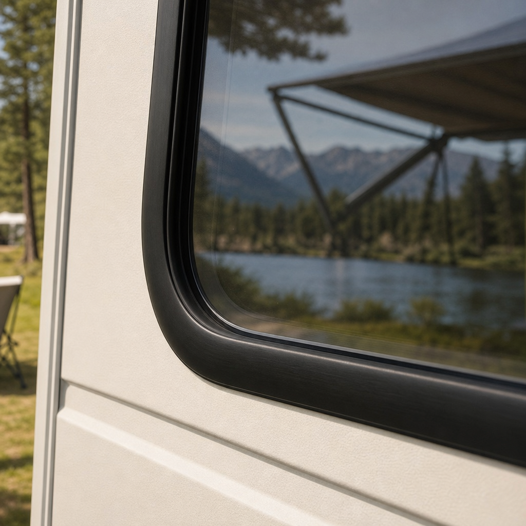 Black Cover Strip for Caravan Window Seals 25mm Wide – Per Metre