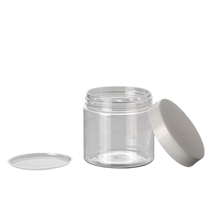 Transparent PET Plastic Jar – Shallow Screw Top, 100mm Neck Diameter