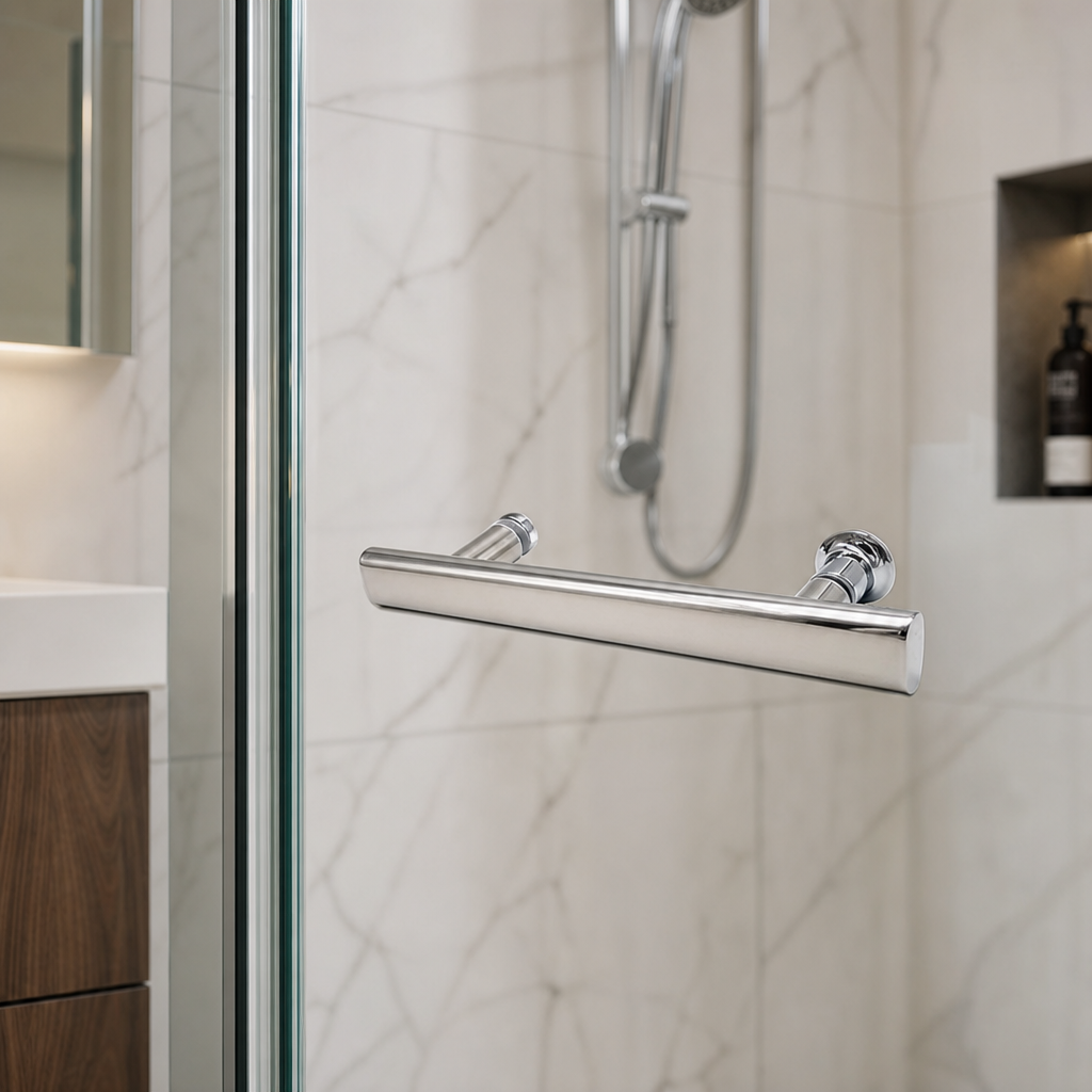 Shower Door Handle with 125mm Hole Centres – Chrome Effect