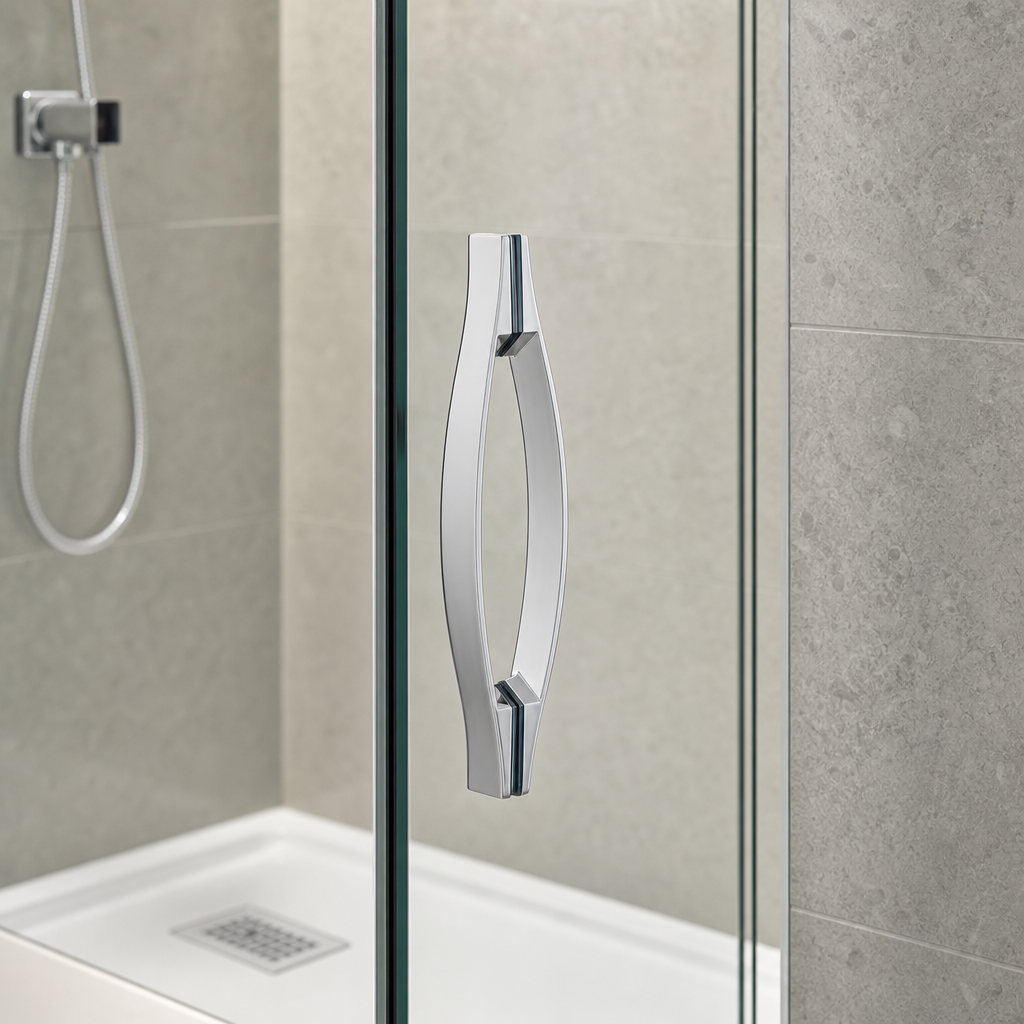 Shower Door Handle – 145mm Hole Centres – Chrome Effect
