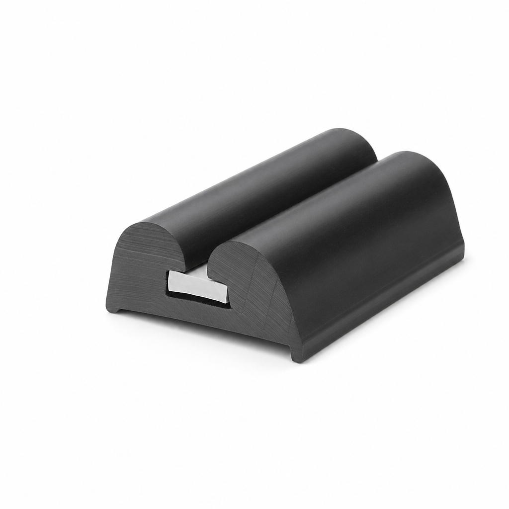 Black PVC B Fender with Fixing Strip 42.7mm x 16mm – 15m Coil