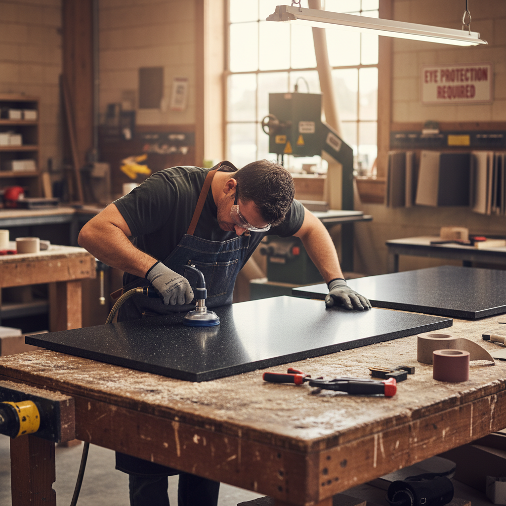 Premium Solid Surface Material - Deep Black Quartz for Versatile Applications and Elegant Design