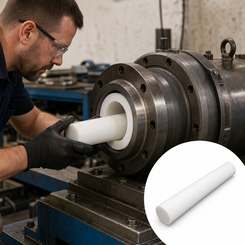 PTFE White Rod 30mm to 120mm dia for Wear pads & sleeves