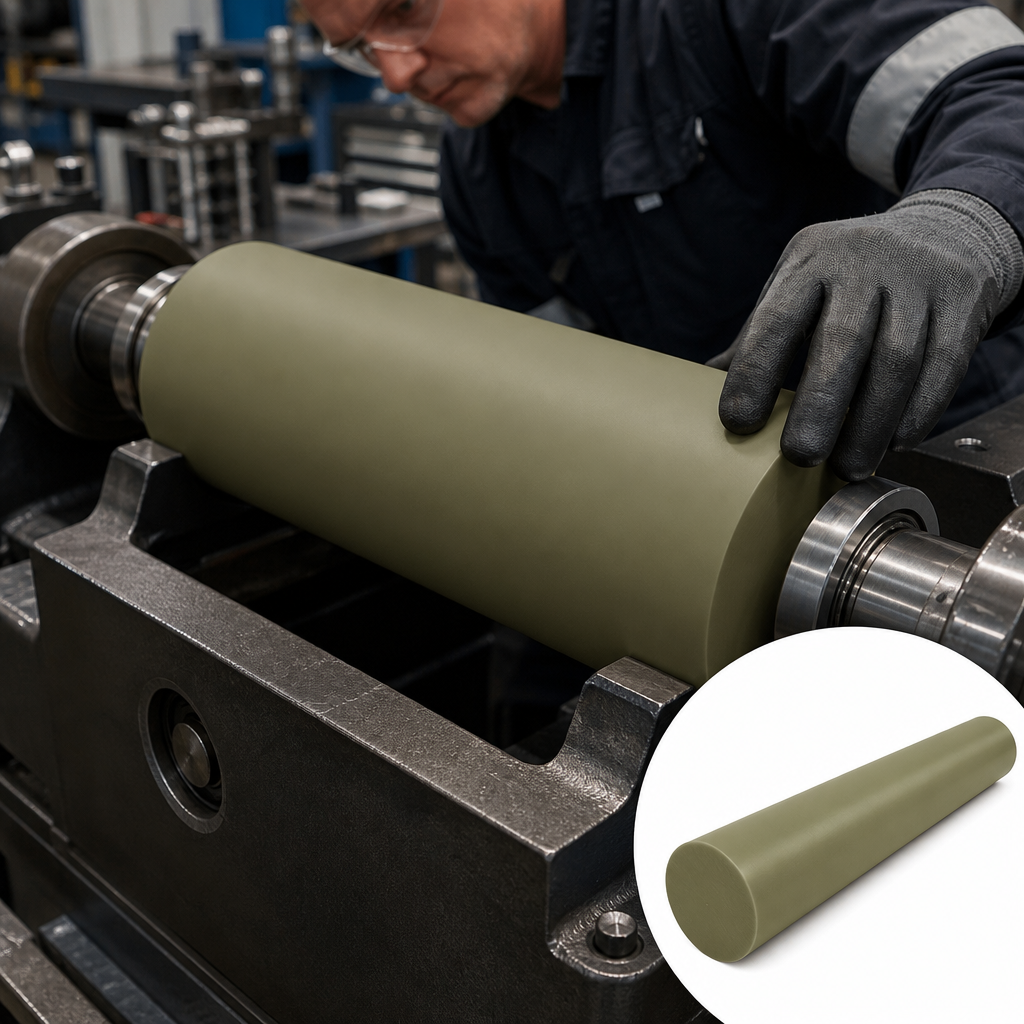 Oil Filled Nylon Khaki-Green Rod 200mm to 250mm dia for Gears & bearings