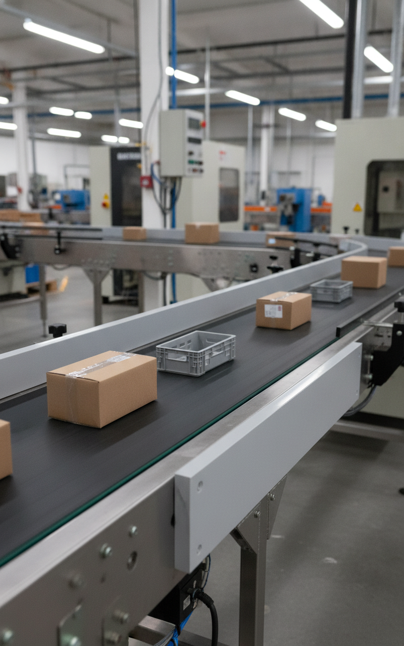 Light grey HDPE Sheet (Natural PE300) as conveyor wear strip and guide rail in UK manufacturing facility