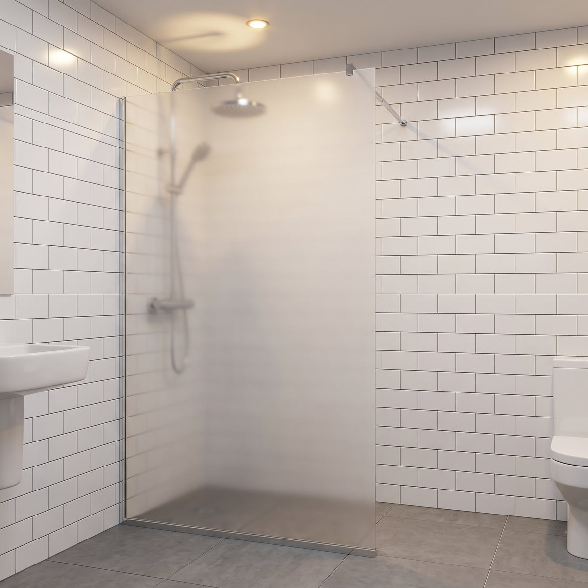 Moonlight White frosted Perspex acrylic sheet (S2 1T41) used as a shower screen