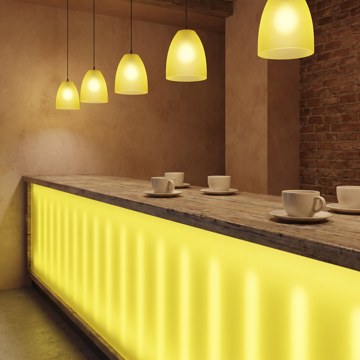 Citrus Yellow frosted Perspex acrylic sheet (S2 2T07) used in a cafe