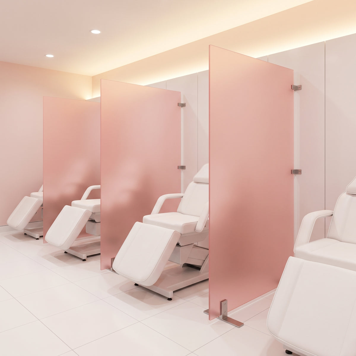 Blush Pink frosted Perspex acrylic sheet (S2 4T46) used as salon screens