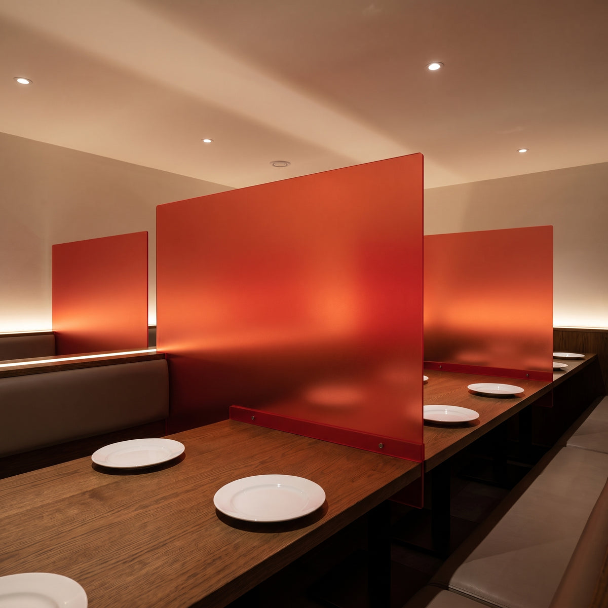 Chilli Red frosted Perspex acrylic sheet (S2 4T50) used in a restaurant