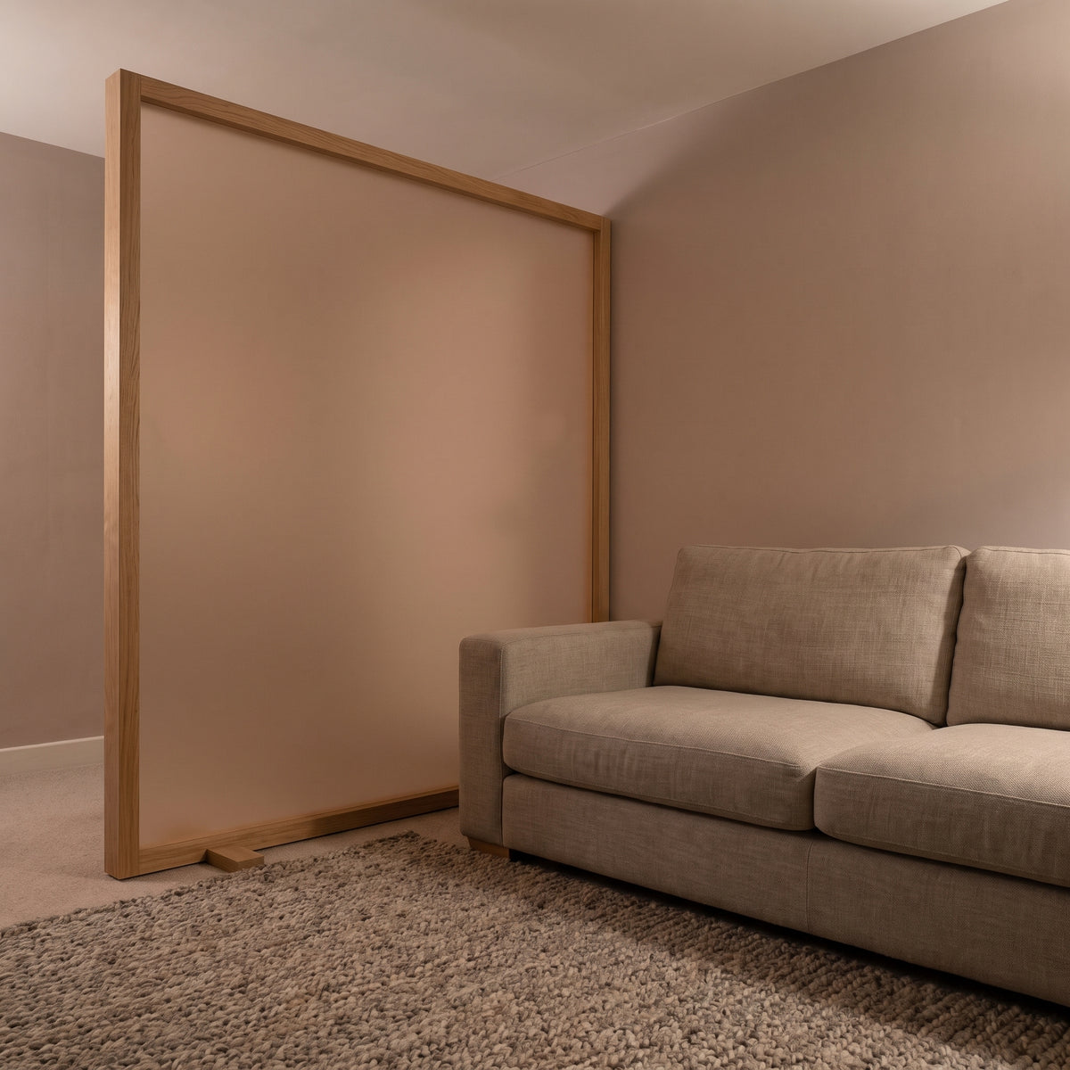 Sandstone Brown frosted Perspex acrylic sheet (S2 5T18) used as a framed room divider