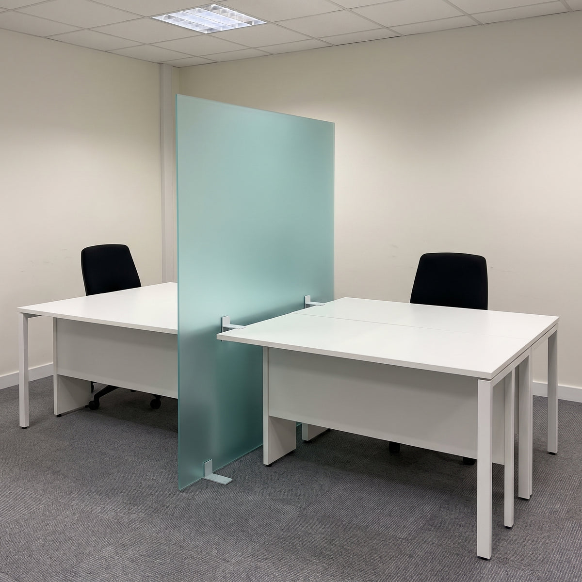 Glacier Green frosted Perspex acrylic sheet (S2 6T21) used as an office desk screen