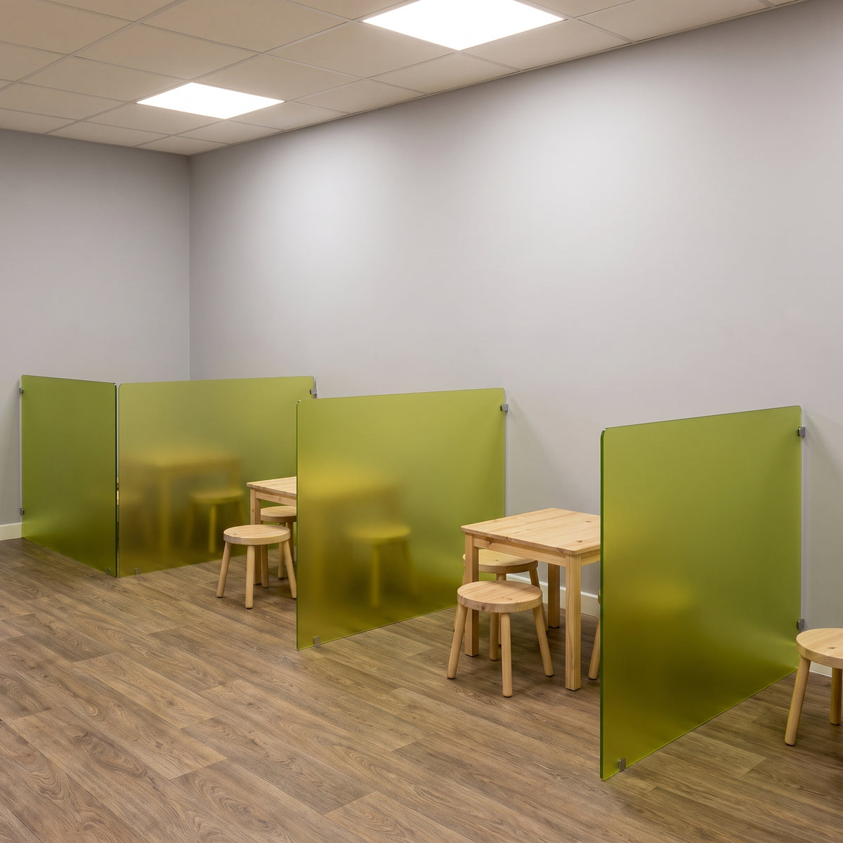 Lime Zest frosted Perspex acrylic sheet (S2 6T9A) used as cafe partitions