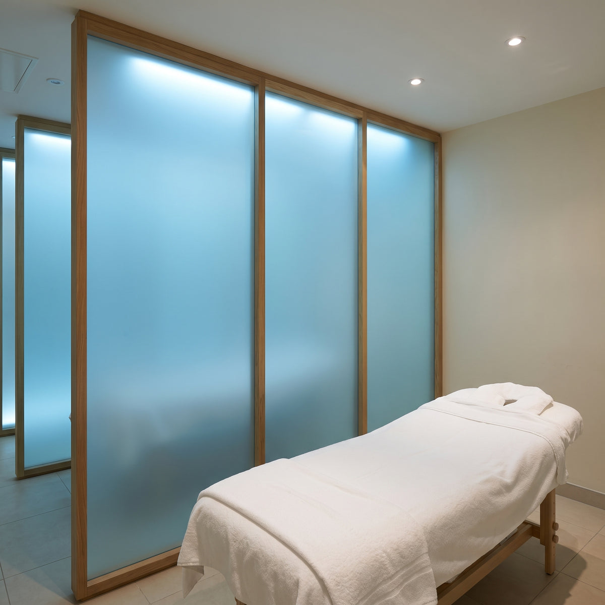 Arctic Blue frosted Perspex acrylic sheet (S2 7T77) used as a spa divider