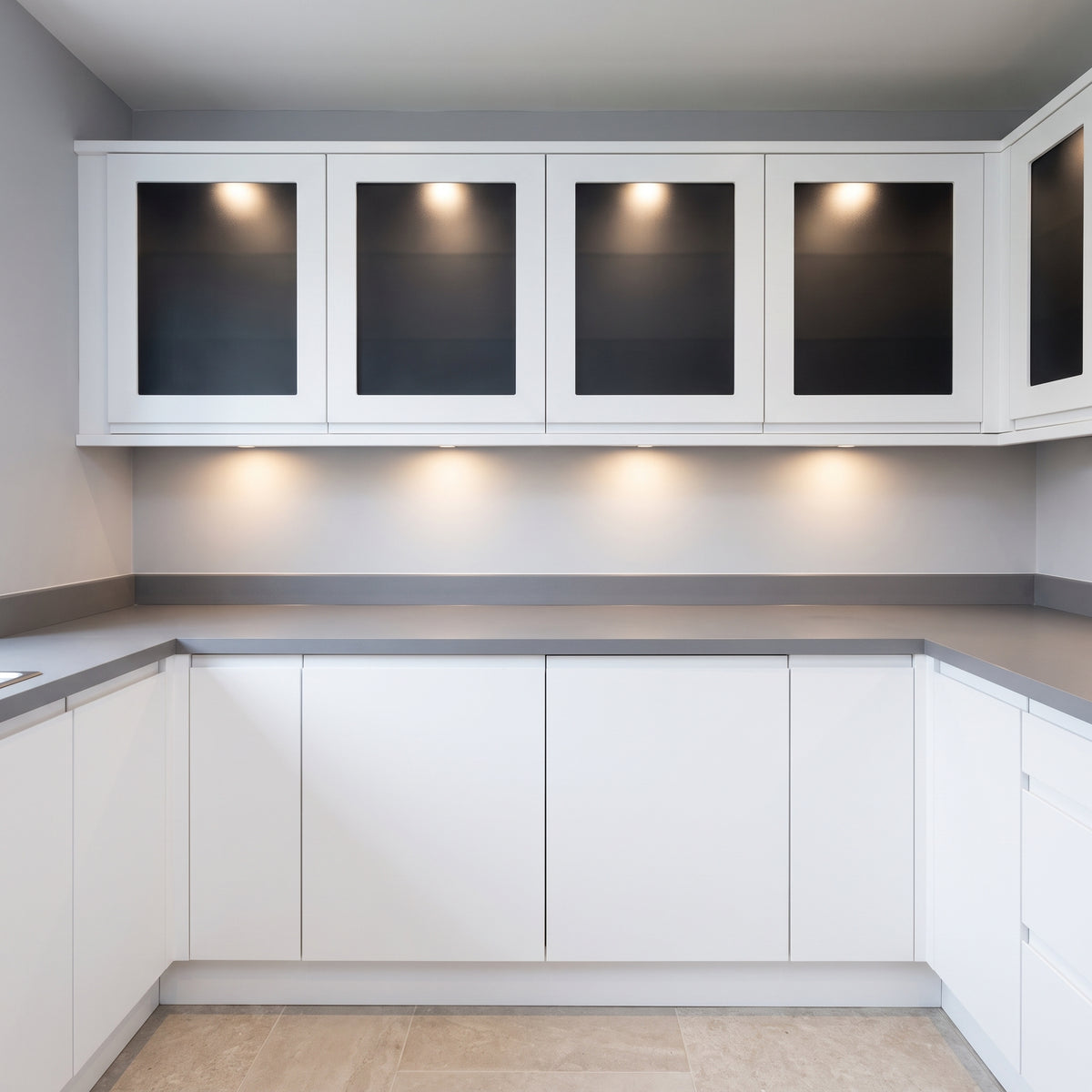 Midnight Black frosted Perspex acrylic sheet (S2 9221) used as kitchen cabinet door inserts