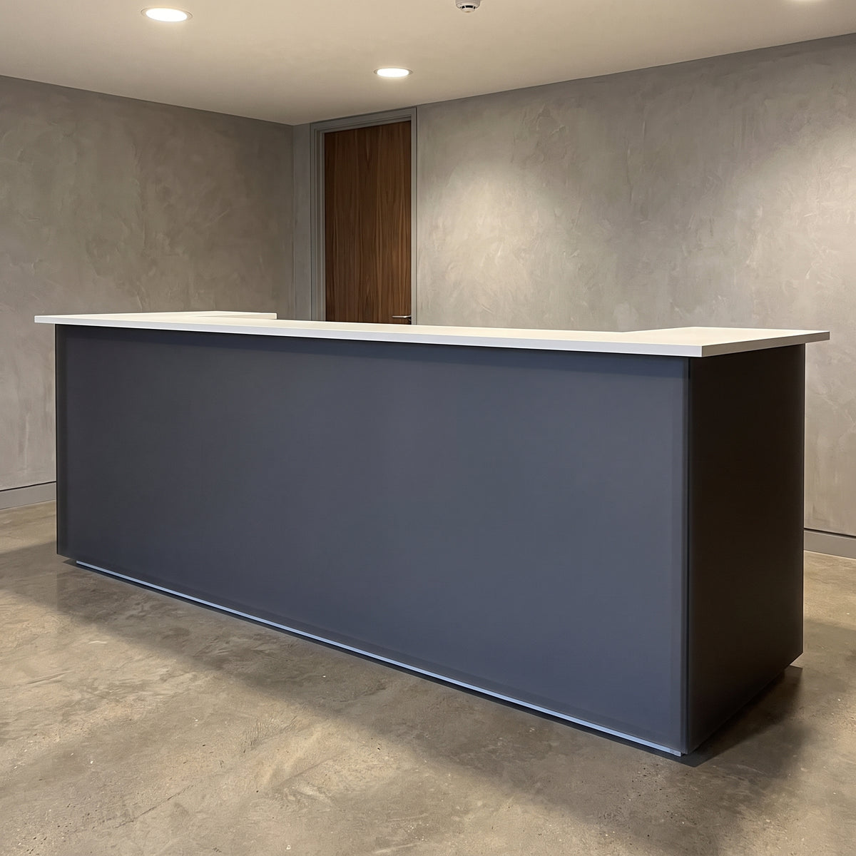 Slate Grey frosted Perspex acrylic sheet (S2 9T23) used as a reception desk front