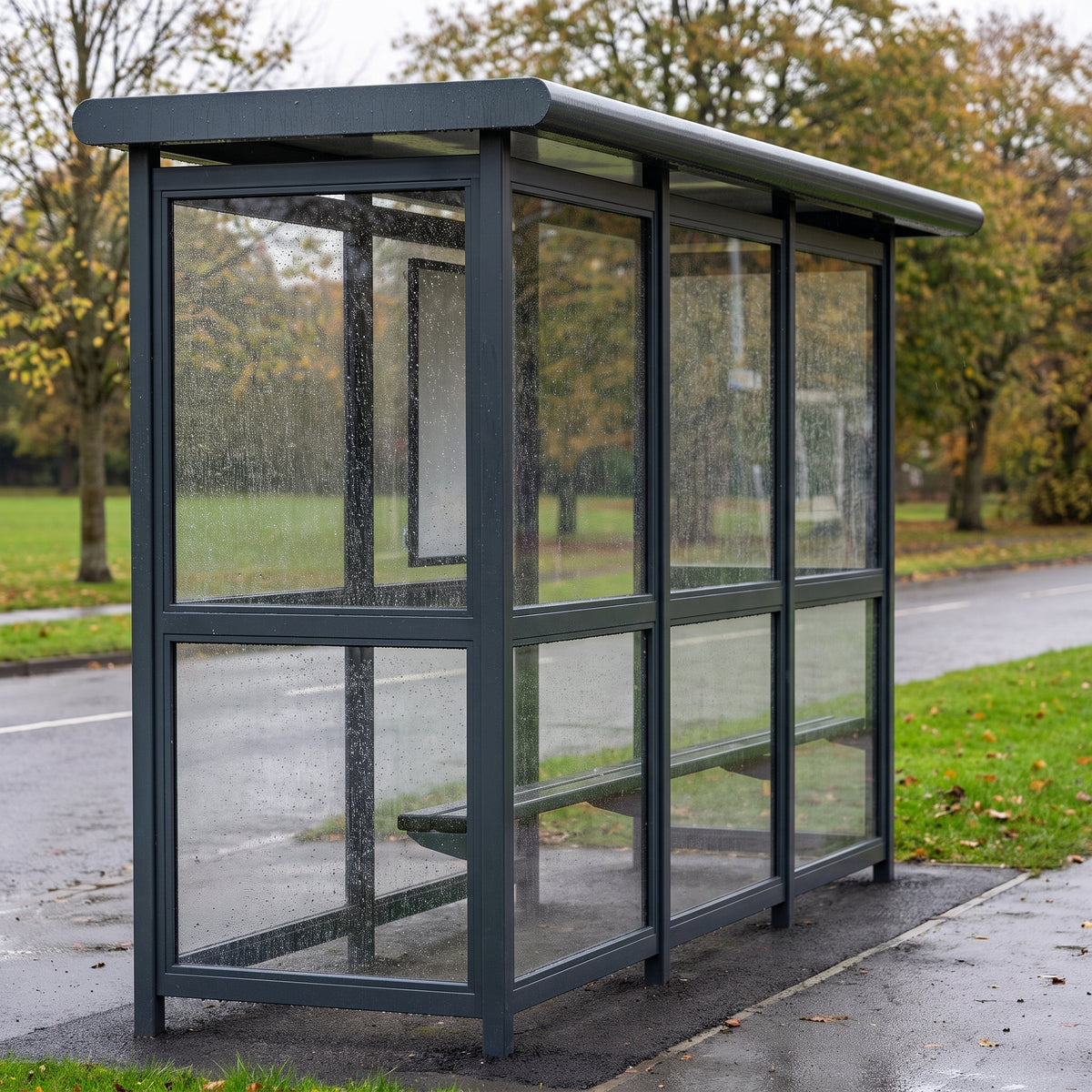 Lexan Margard MR5e hard-coated polycarbonate sheet used as bus shelter glazing