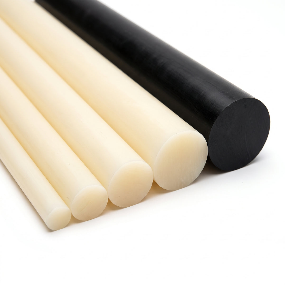Nylon 66 rod in natural cream and black, solid round PA66 bar in a range of diameters