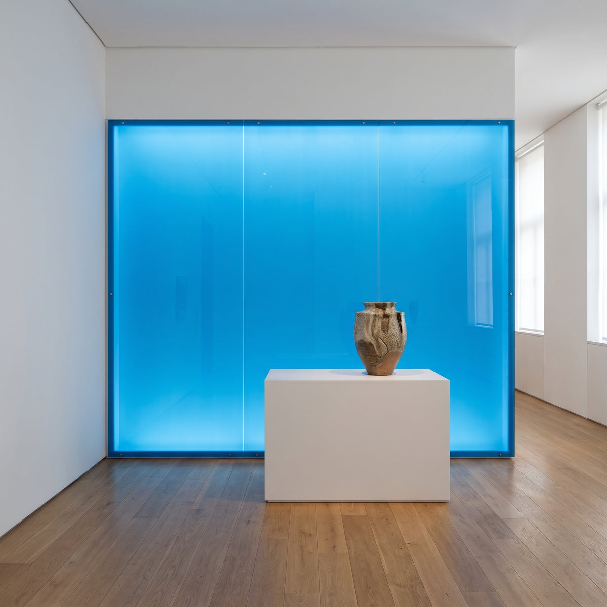 Blue 727 translucent Perspex back-lit gallery wall