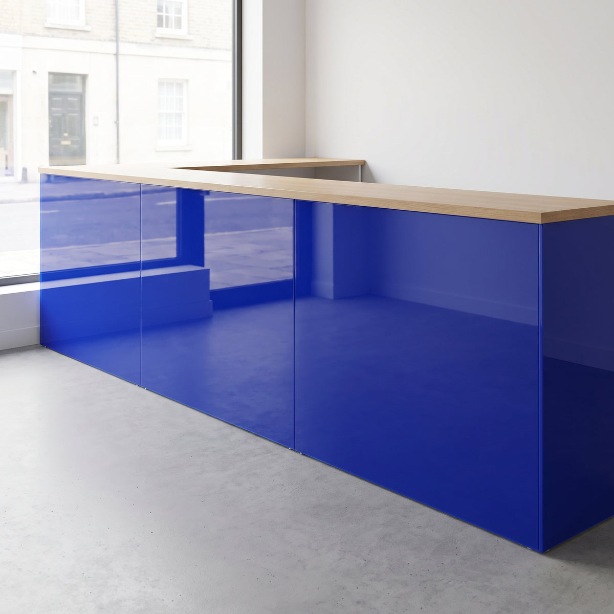 Blue 743 Perspex shop counter cladding
