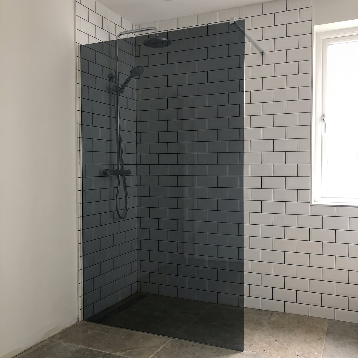 Neutral 923 tinted Perspex shower screen