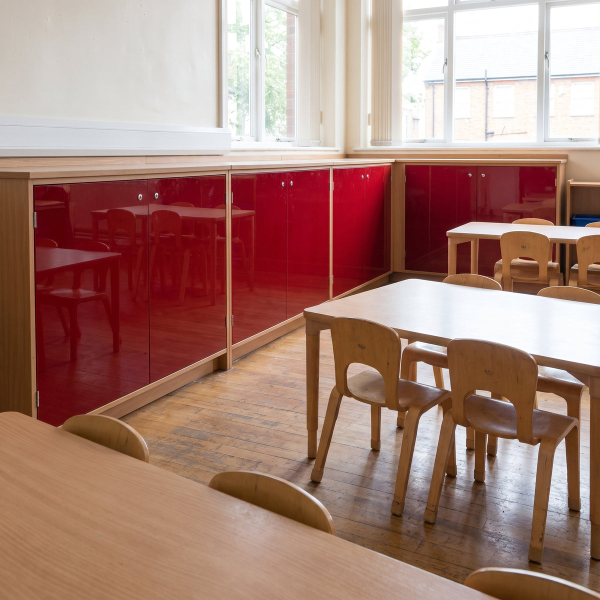 Red 4403 Perspex classroom cupboard doors