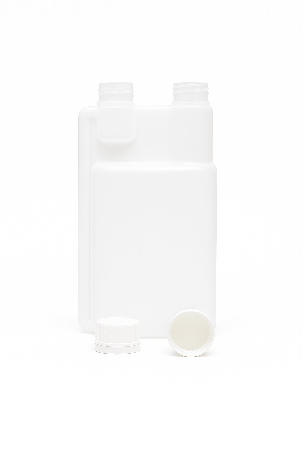 SafeDose Twin Neck Child Resistant Plastic Dosing Bottle with Two CRC Caps